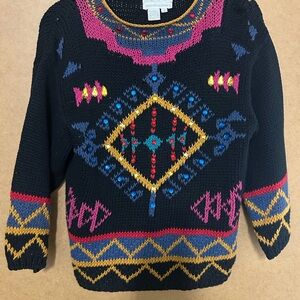 Jennifer Reed Vintage Black Embellished Geometric Crewneck Sweater
